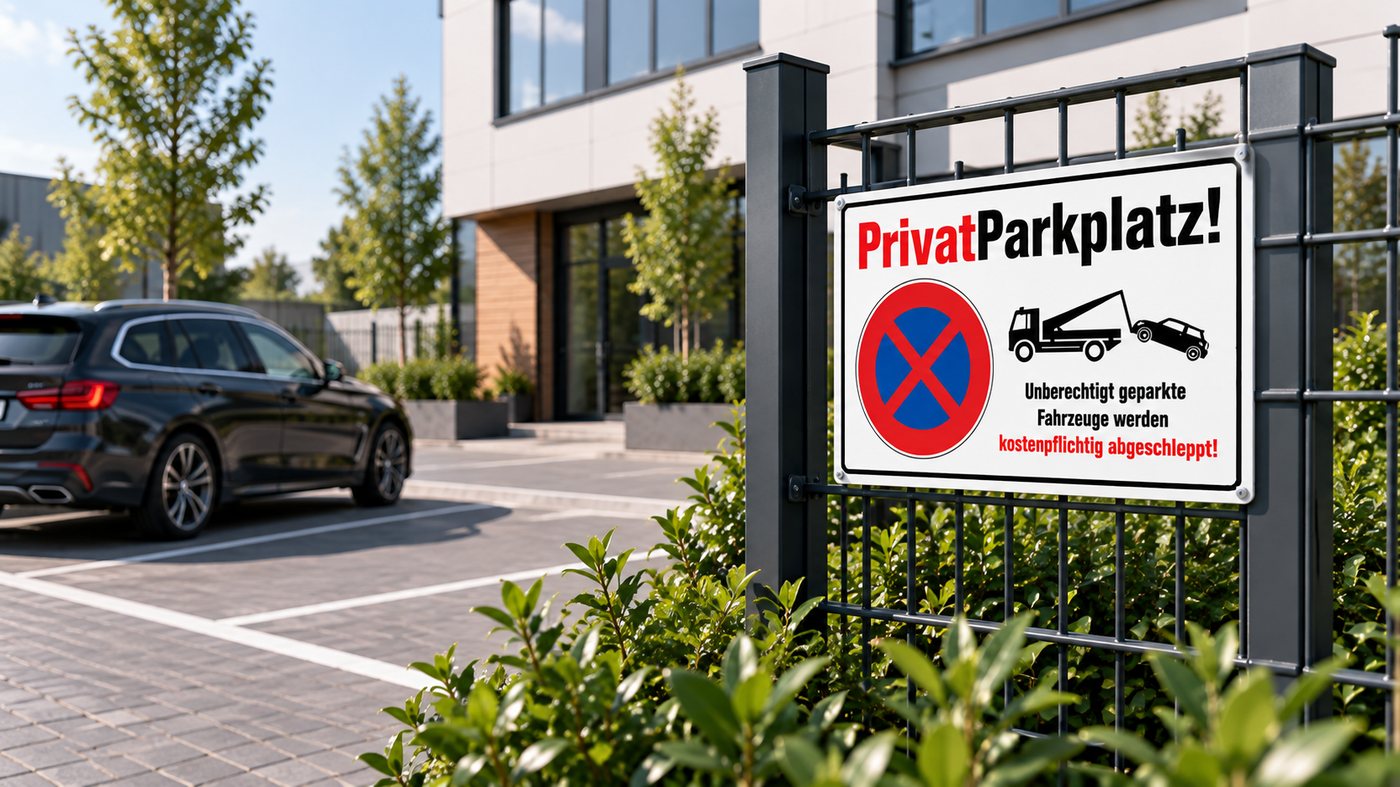 PrivatParkplatz-Schild an einem Firmenparkplatz