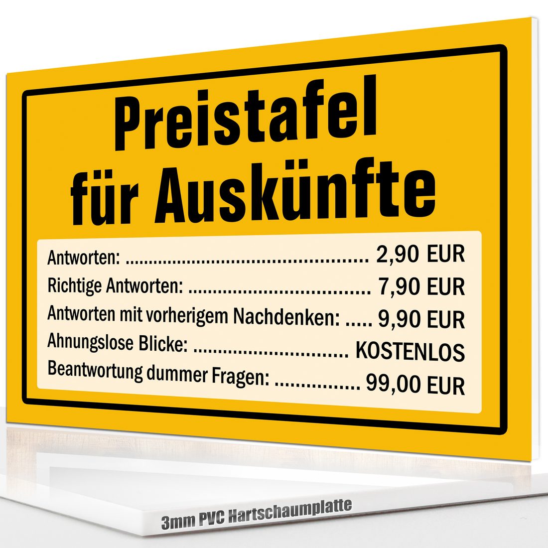 Preistafel gelb